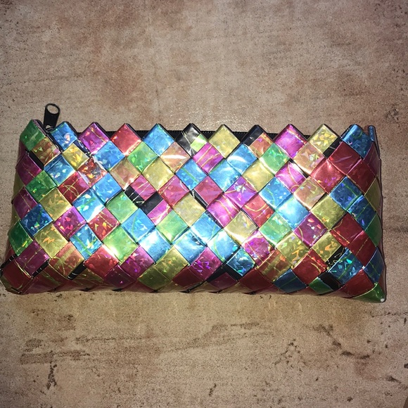 SALE! multicolored handmade plastic wrapper clutch - Picture 3 of 6
